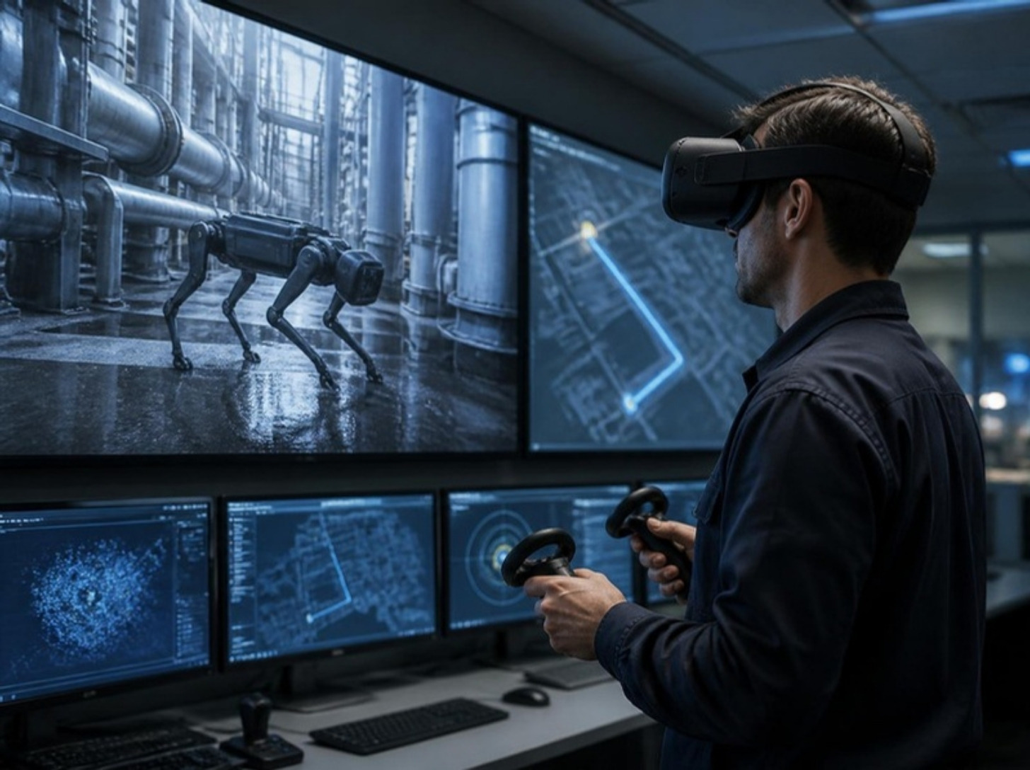 VR gözlükle dört ayaklı robotu uzaktan yöneten operatör